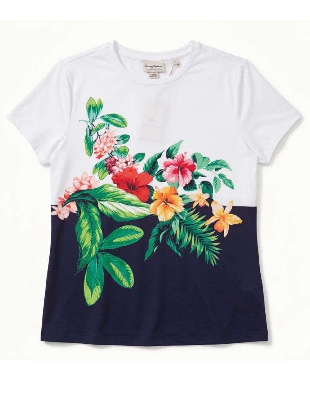 Tommy Bahama Racquet & Paddle T -Shirt Short Sleeves Floral Front White XL
